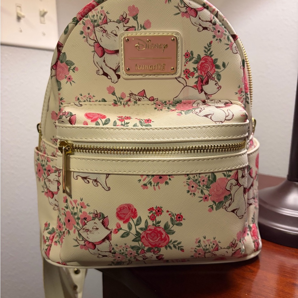 Loungefly Cream and Pink Disney Floral Backpack (Aristocats)